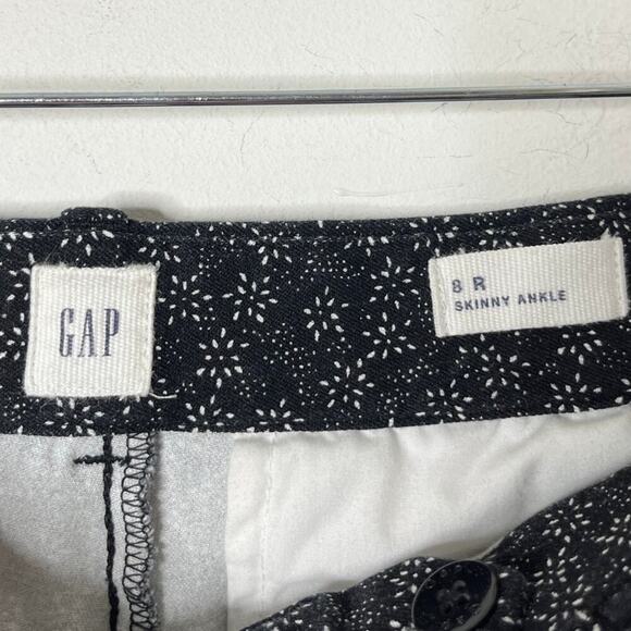 Gap Women's Skinny Ankle Pants 8 Black & White Micro Floral Print Stretch Khakis - Picture 4 of 6